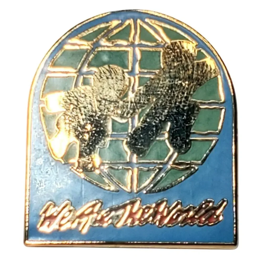 We Are The World Pin Children & Globe Gold Tone 1